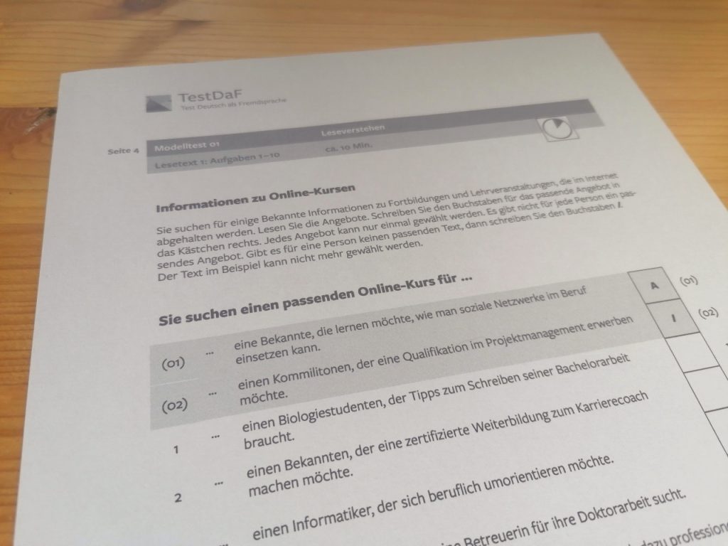 Kurze Erläuterung der Struktur der Testdaf-Prüfung